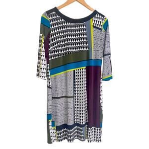 J Taylor Size 10 Multicolor Geometric Shift Dress 3/4 Sleeve Career Wear Stretch